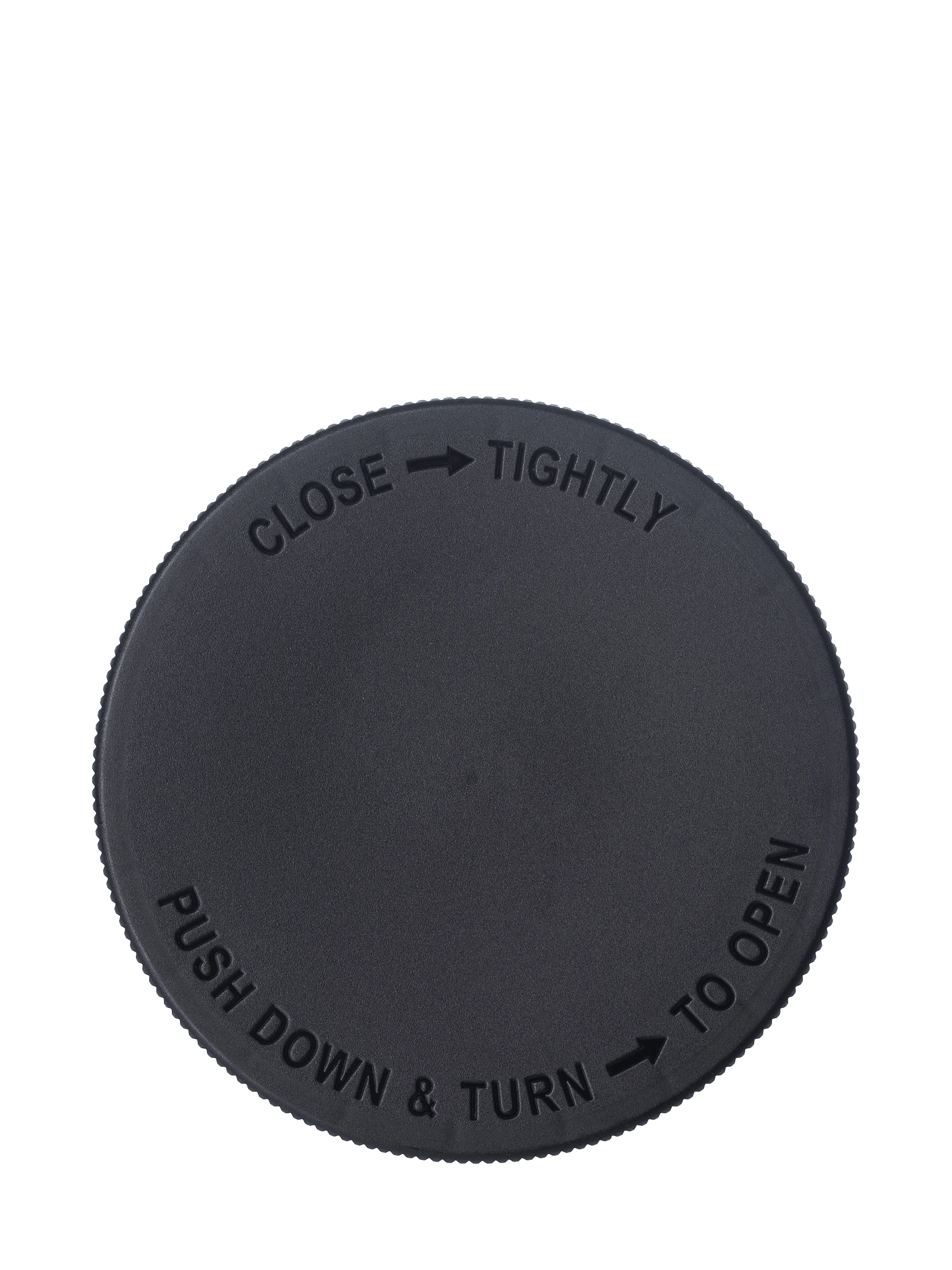 Black PP Plastic 89-400 Child-Resistant Text-Embossed Lid – L2241BKH28