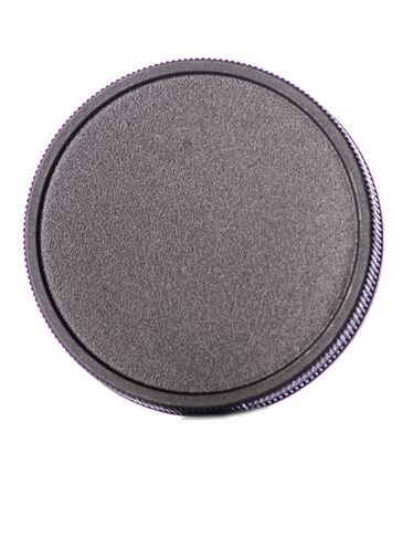 Black PP plastic 58-400 ribbed skirt lid with printed pressure sensitive (PS) liner