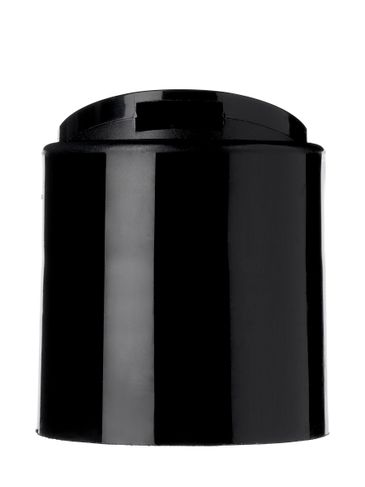 Black 100% PCR PP plastic 24-410 smooth skirt disc top lid with unprinted foil pressure sensitive (PS) liner