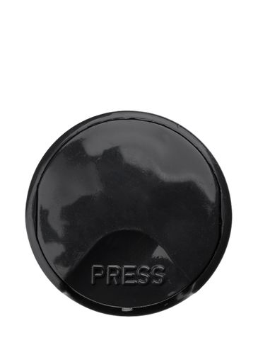 Black 100% PCR PP plastic 24-410 smooth skirt disc top lid with unprinted foil pressure sensitive (PS) liner
