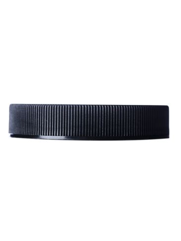 Black PP plastic 58-400 ribbed skirt lid with printed heat induction seal (HIS) liner