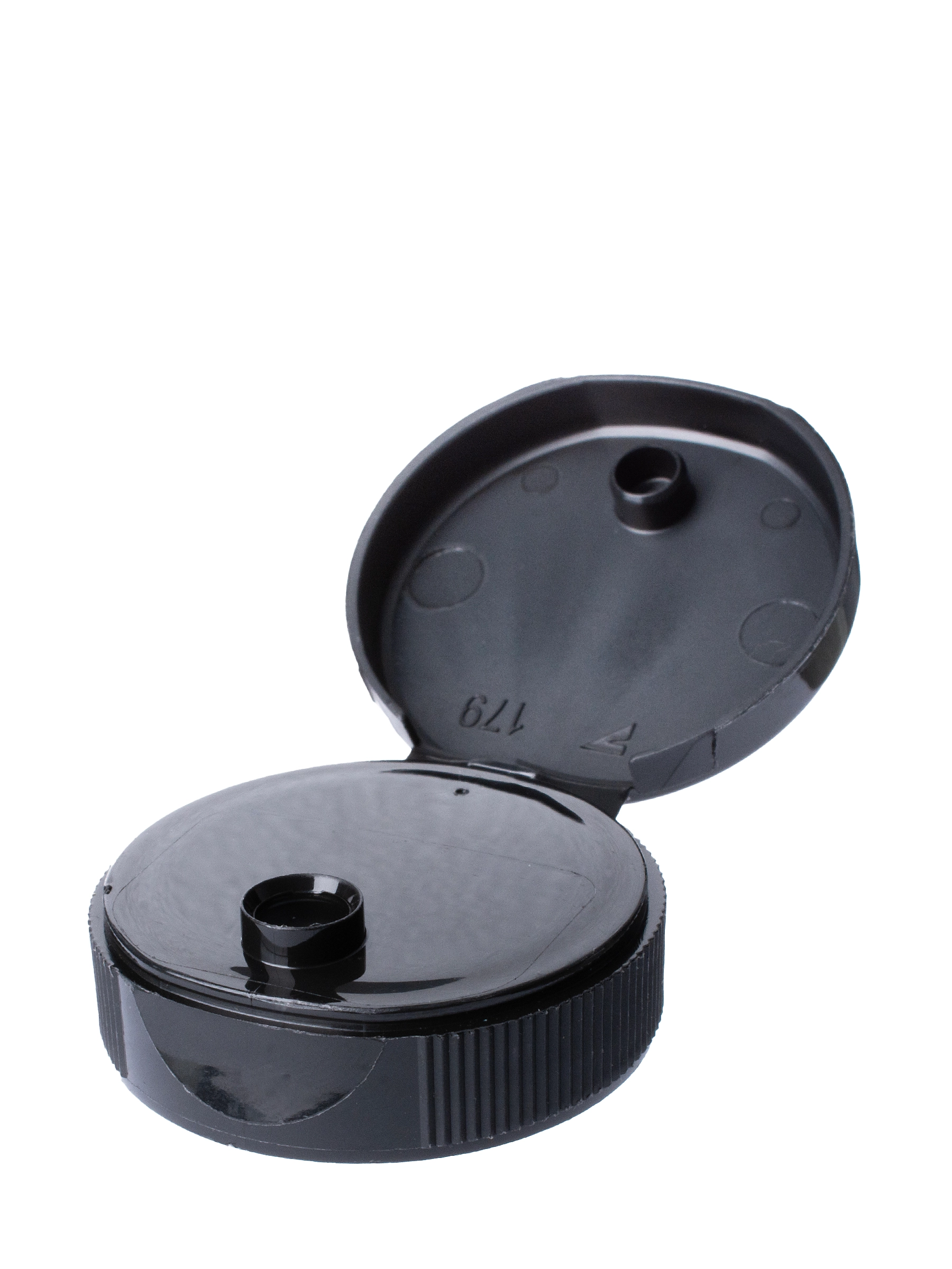 Black PP Plastic 38-400 Ribbed Skirt Hinged Flip Top Snap Dispensing Lid – L2342BKP4