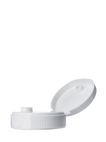 White PP plastic 38-400 ribbed skirt hinged flip top snap dispensing lid with unprinted pressure sensitive (PS) liner (0.25 inch orifice)