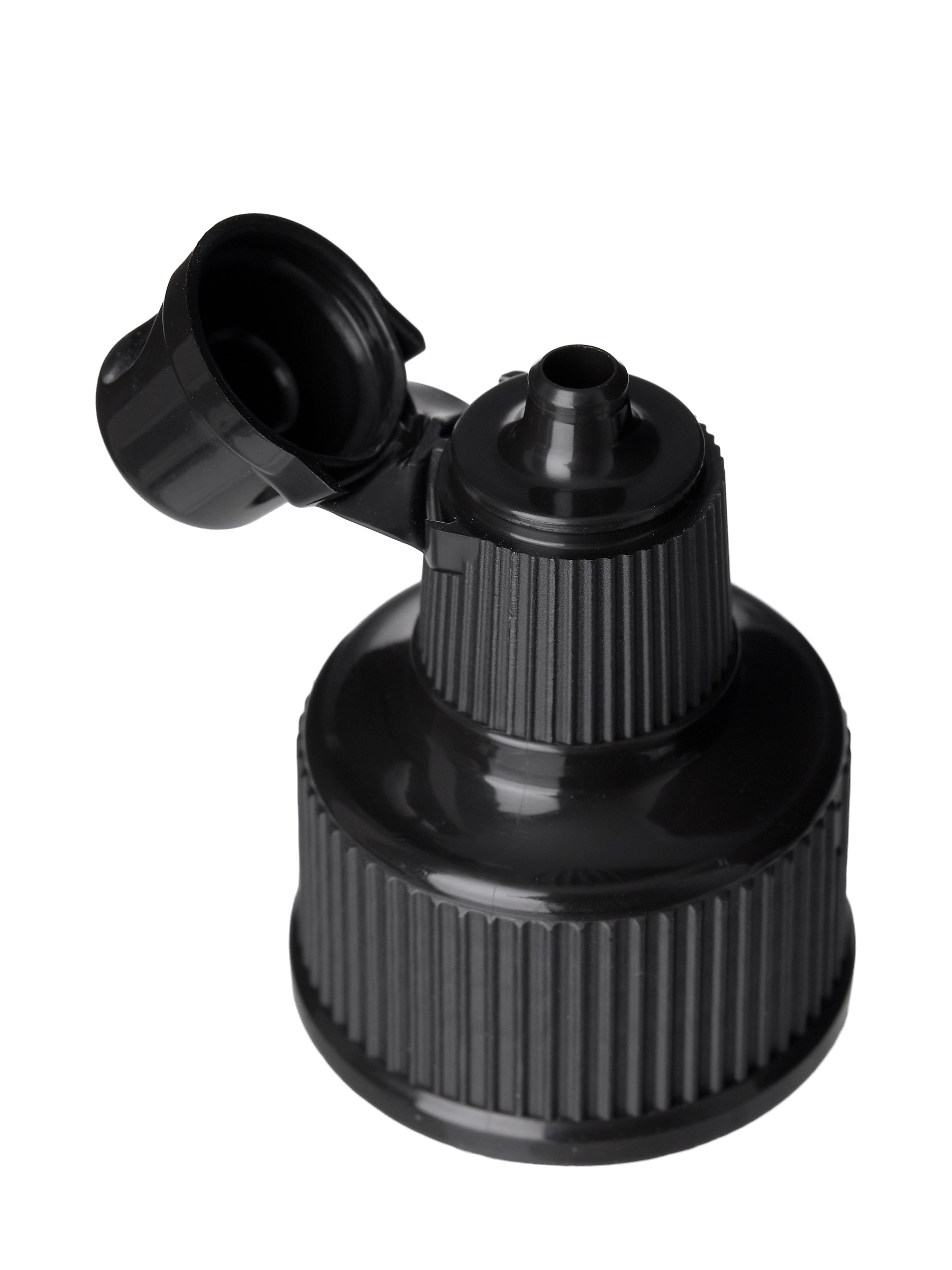 Black PP Plastic 28-410 Ribbed Skirt Flip Top Snap Dispensing Lid – L2380BKH28