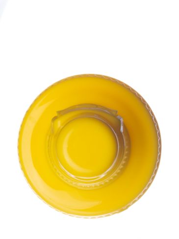 Yellow PP plastic 28-410 ribbed skirt flip top snap dispensing lid (0.138 inch orifice)