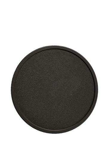 Black PP plastic 70-400 ribbed skirt lid with unprinted pressure sensitive (PS) liner