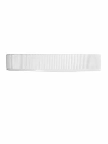 White PP plastic 70-400 ribbed skirt lid with 2-piece printed universal heat induction seal (HIS) liner
