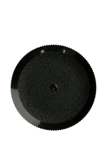 Black PP plastic 28 mm ribbed skirt tamper-evident lid with foam liner