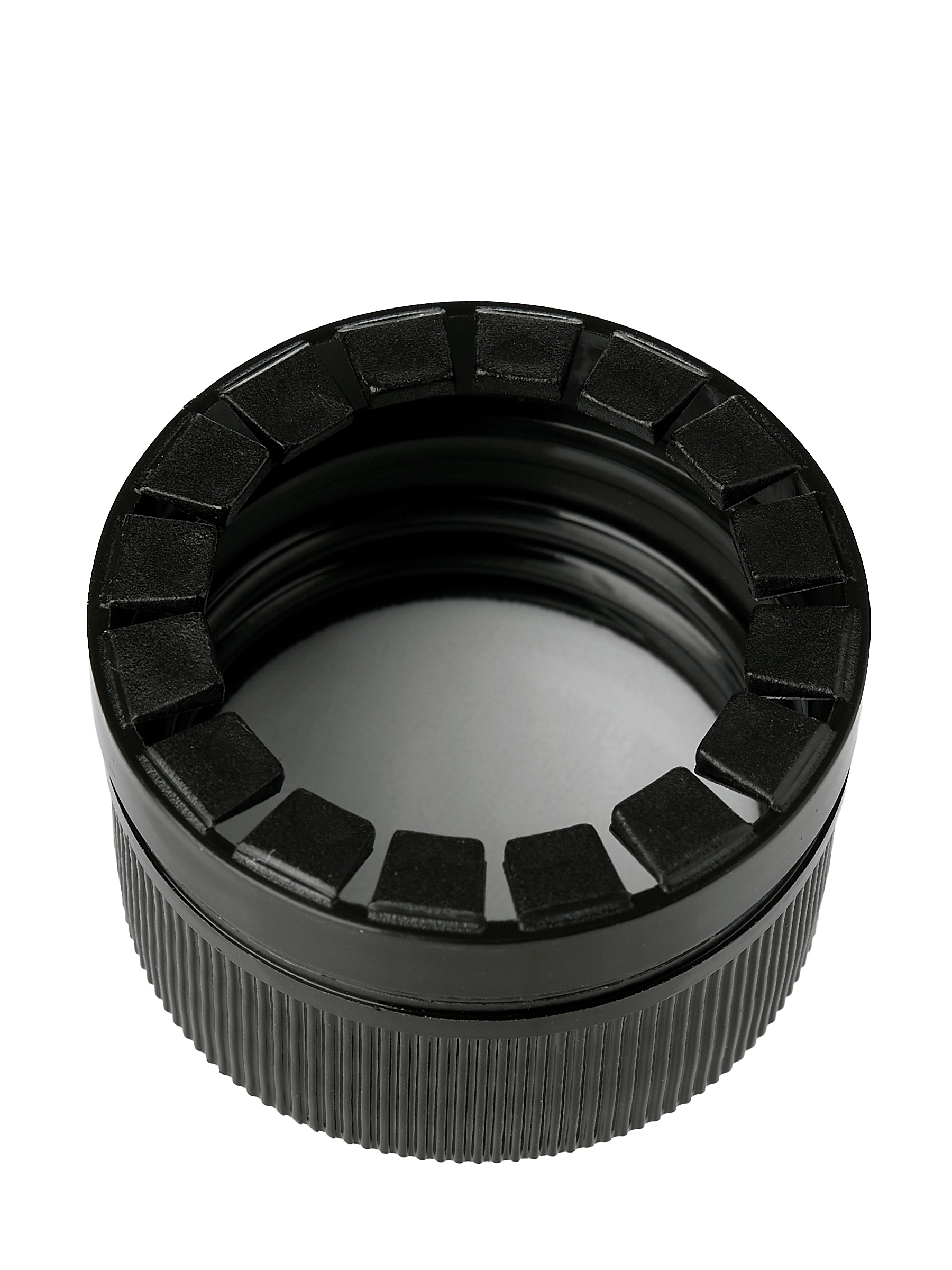 Black PP Plastic 28 mm Ribbed Skirt Tamper-Evident Lid – L2394BKF29