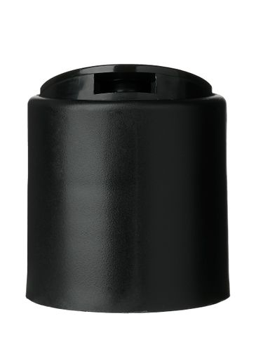 Matte black PP plastic 24-410 smooth skirt domed gloss actuator disc top lid with heat induction seal (HIS) liner (for PE and PP containers only and 0.310 inch orifice)