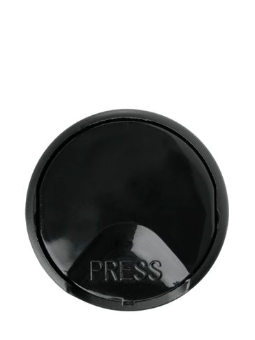 Matte black PP plastic 24-410 smooth skirt domed gloss actuator disc top lid with heat induction seal (HIS) liner (for PE and PP containers only and 0.310 inch orifice)