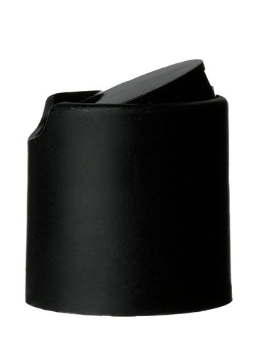 Matte black PP plastic 24-410 smooth skirt domed gloss actuator disc top lid with heat induction seal (HIS) liner (for PE and PP containers only and 0.310 inch orifice)
