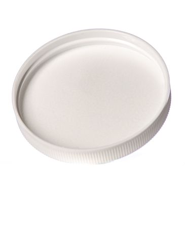 White PP plastic 70-400 ribbed skirt lid with unprinted pressure sensitive (PS) liner