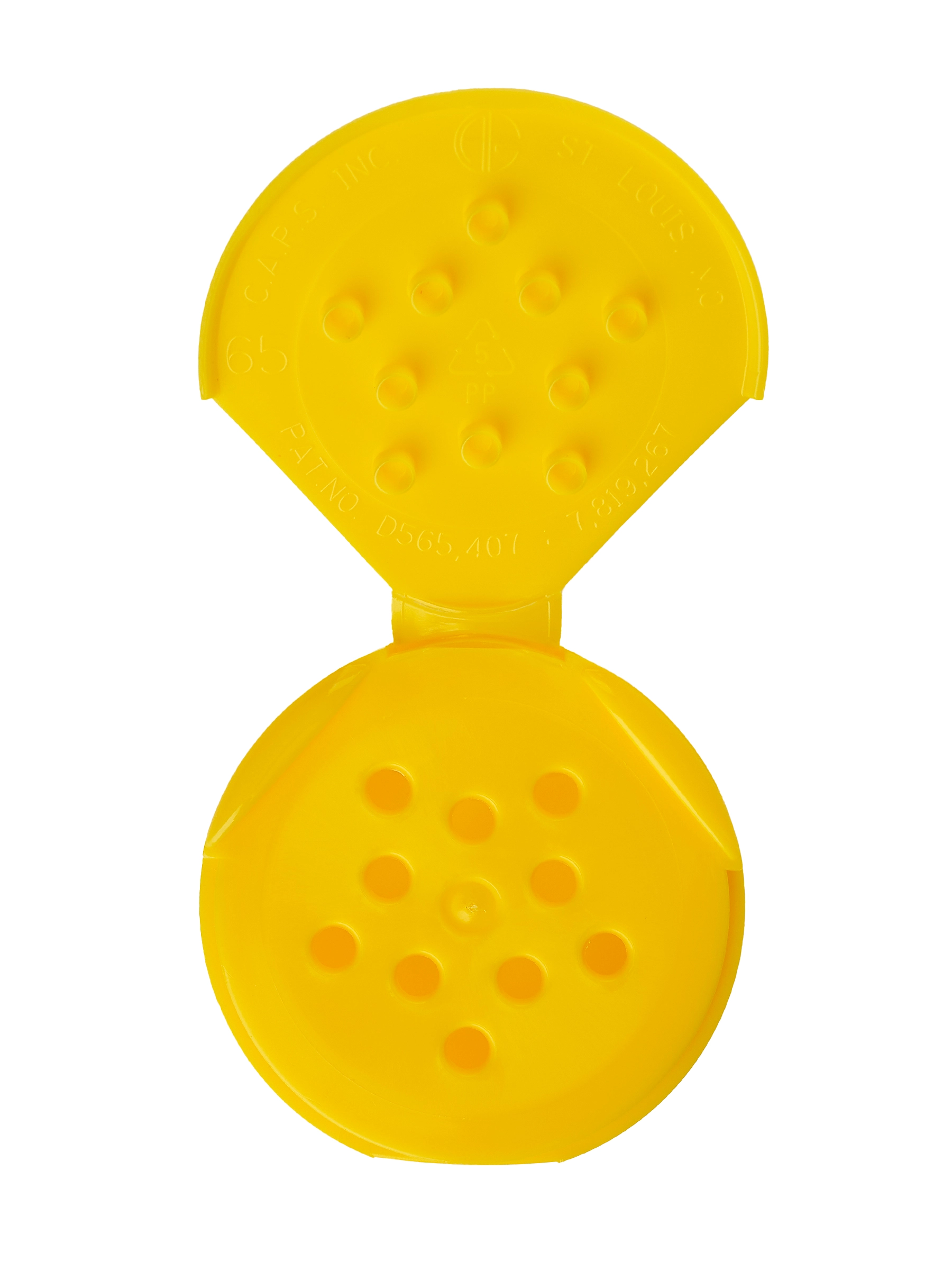 Yellow PP Plastic 43-485 Smooth Skirt 10-Hole Flip Top Unlined Sifter Spice Lid – L2479YL