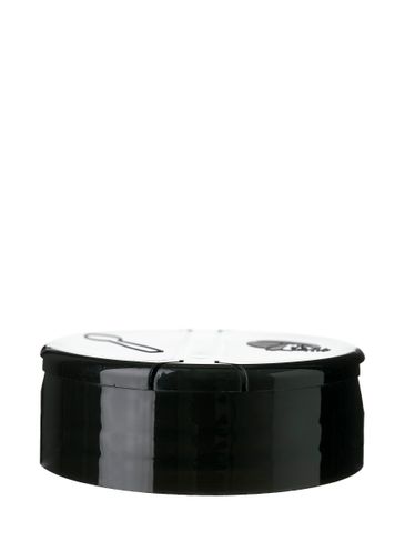 Black PP plastic 53-485 smooth skirt 7-hole dual flip top sifter spice lid with printed universal heat induction seal (HIS) liner (0.200 inch orifice)