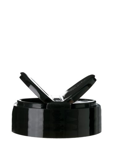 Black PP plastic 53-485 smooth skirt 7-hole dual flip top sifter spice lid with printed universal heat induction seal (HIS) liner (0.200 inch orifice)