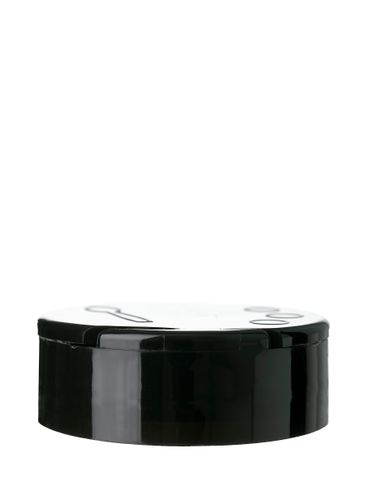 Black PP plastic 53-485 smooth skirt 3-hole dual flip top sifter spice lid with printed universal heat induction seal (HIS) liner (0.300 inch orifice)