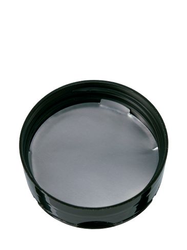 Black PP plastic 53-485 smooth skirt 3-hole dual flip top sifter spice lid with printed universal heat induction seal (HIS) liner (0.300 inch orifice)