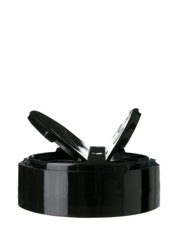 Black PP plastic 53-485 smooth skirt 3-hole dual flip top sifter spice lid with printed universal heat induction seal (HIS) liner (0.300 inch orifice)