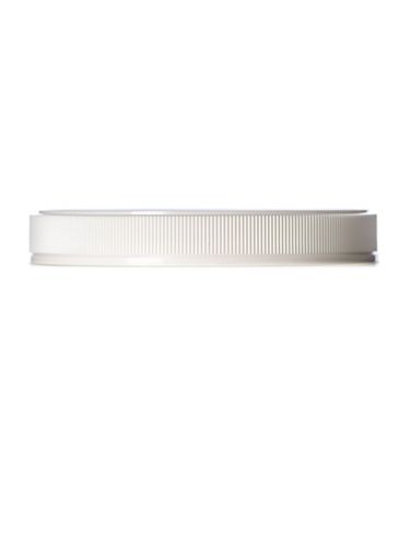 White PP plastic 110-400 ribbed skirt lid with unprinted pressure sensitive (PS) liner