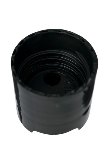 Black PP plastic 24-410 smooth skirt unlined disc top lid (0.310 inch orifice)