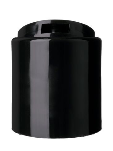 Black PP plastic 24-410 smooth skirt disc top lid with unprinted pressure sensitive (PS) liner (.310 inch orifice)