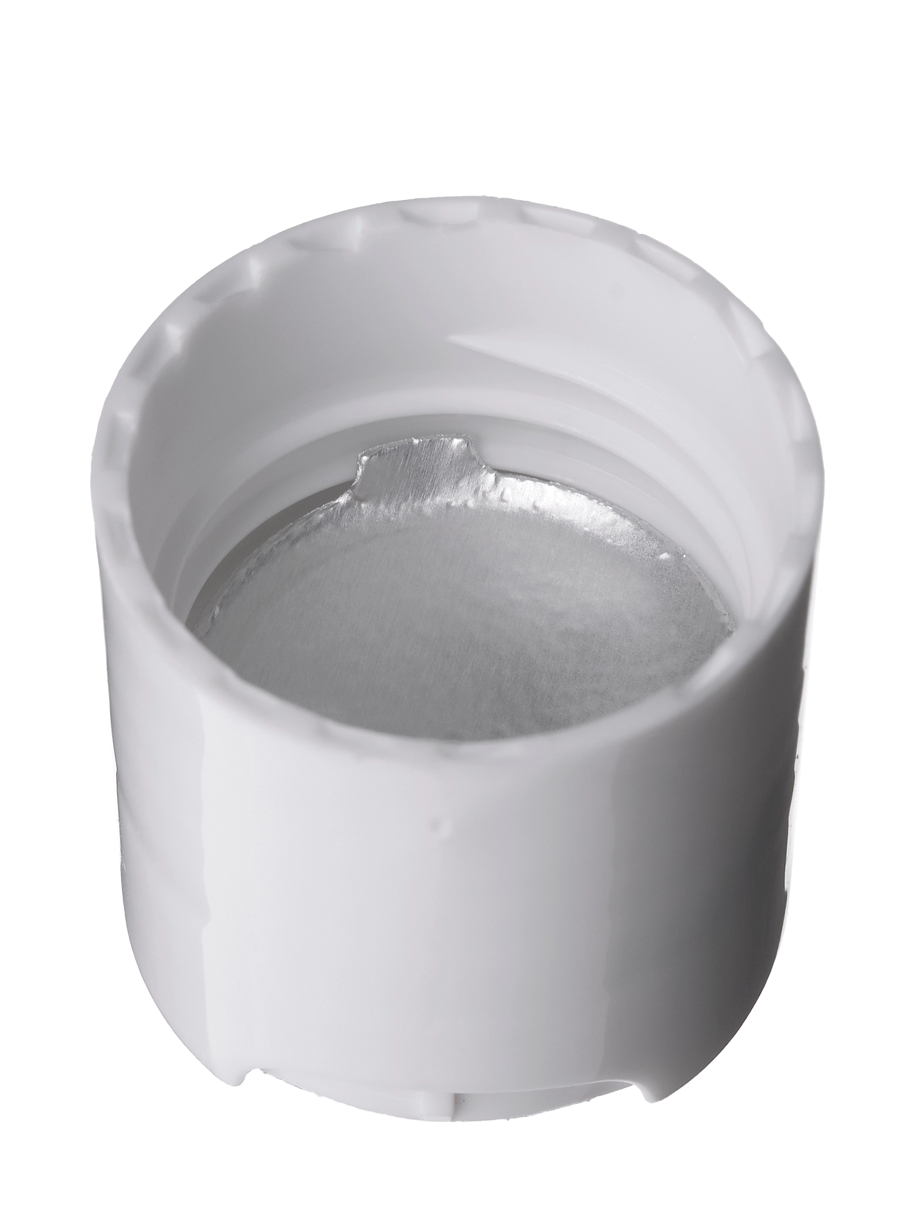 White PP Plastic 24-410 Smooth Skirt Disc Top Lid with Universal Heat Induction Seal (his) Liner (.310 Inch Orifice) – L2572WHH28