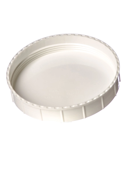 White PP Plastic 120 mm Ribbed Skirt Unlined Triple Thread Lid – L259