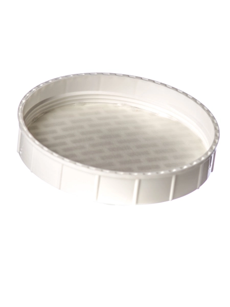 White PP Plastic 120 mm Ribbed Skirt Triple-Thread Lid – L260