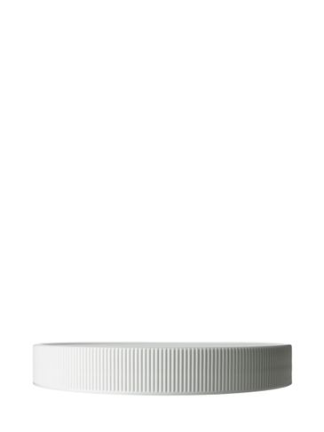 White PP plastic 110-400 ribbed skirt lid with unprinted pressure sensitive (PS) liner