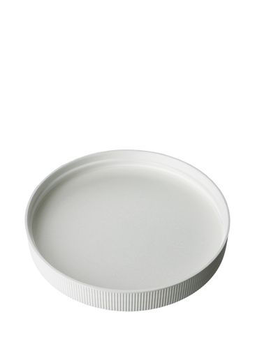 White PP plastic 110-400 ribbed skirt lid with unprinted pressure sensitive (PS) liner