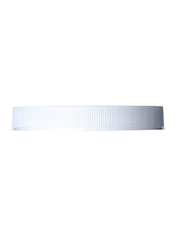 White PP plastic 120-400 ribbed skirt lid with printed universal heat induction seal (HIS) liner