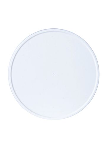 White PP plastic 120-400 ribbed skirt lid with printed universal heat induction seal (HIS) liner