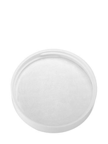 White PP plastic 58-400 smooth skirt lid with printed pressure sensitive (PS) liner