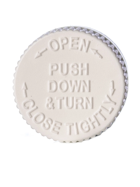 White PP Plastic 20-400 Child-Resistant Lid – L305