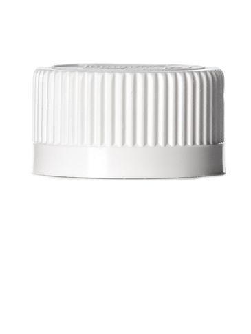 White PP plastic 24-400 child-resistant pictorial lid with printed universal heat induction seal (HIS) liner