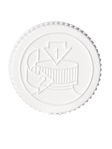 White PP plastic 24-400 child-resistant pictorial lid with printed universal heat induction seal (HIS) liner