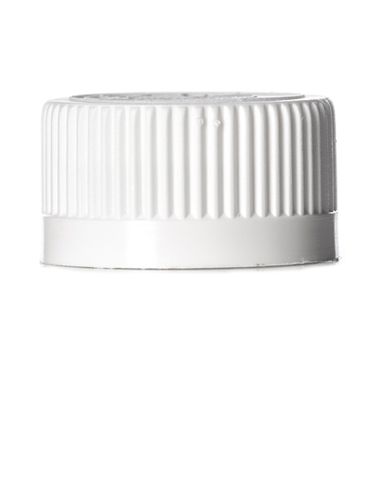 White PP plastic 24-400 child-resistant cap with 2-piece printed universal heat induction seal (HIS) liner