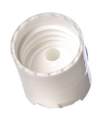 White PP plastic 20-410 smooth skirt unlined disc top lid (.11 x .27 inch orifice)