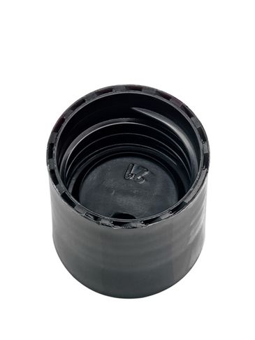 Black PP plastic 20-410 smooth skirt flat disc top unlined lid (0.270 inch orifice)