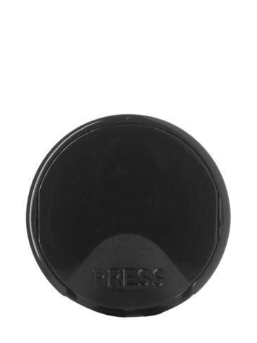 Black PP plastic 24-410 smooth skirt disc top lid (.308 inch orifice) with universal heat induction seal (HIS) liner