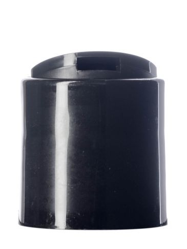 Black PP plastic 24-410 smooth skirt disc top lid (.308 inch orifice) with universal heat induction seal (HIS) liner