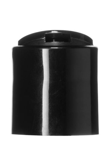 Black PP plastic 24-410 smooth skirt disc top lid with unprinted foil pressure sensitive (PS) liner