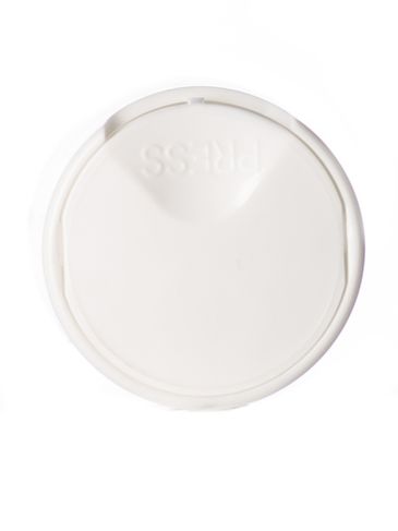 White PP plastic 24-410 smooth skirt disc top lid with universal heat induction seal (HIS) liner (.308 inch orifice)