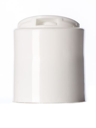 White PP plastic 24-410 smooth skirt disc top lid (.308 inch orifice) with universal heat induction seal (HIS) liner