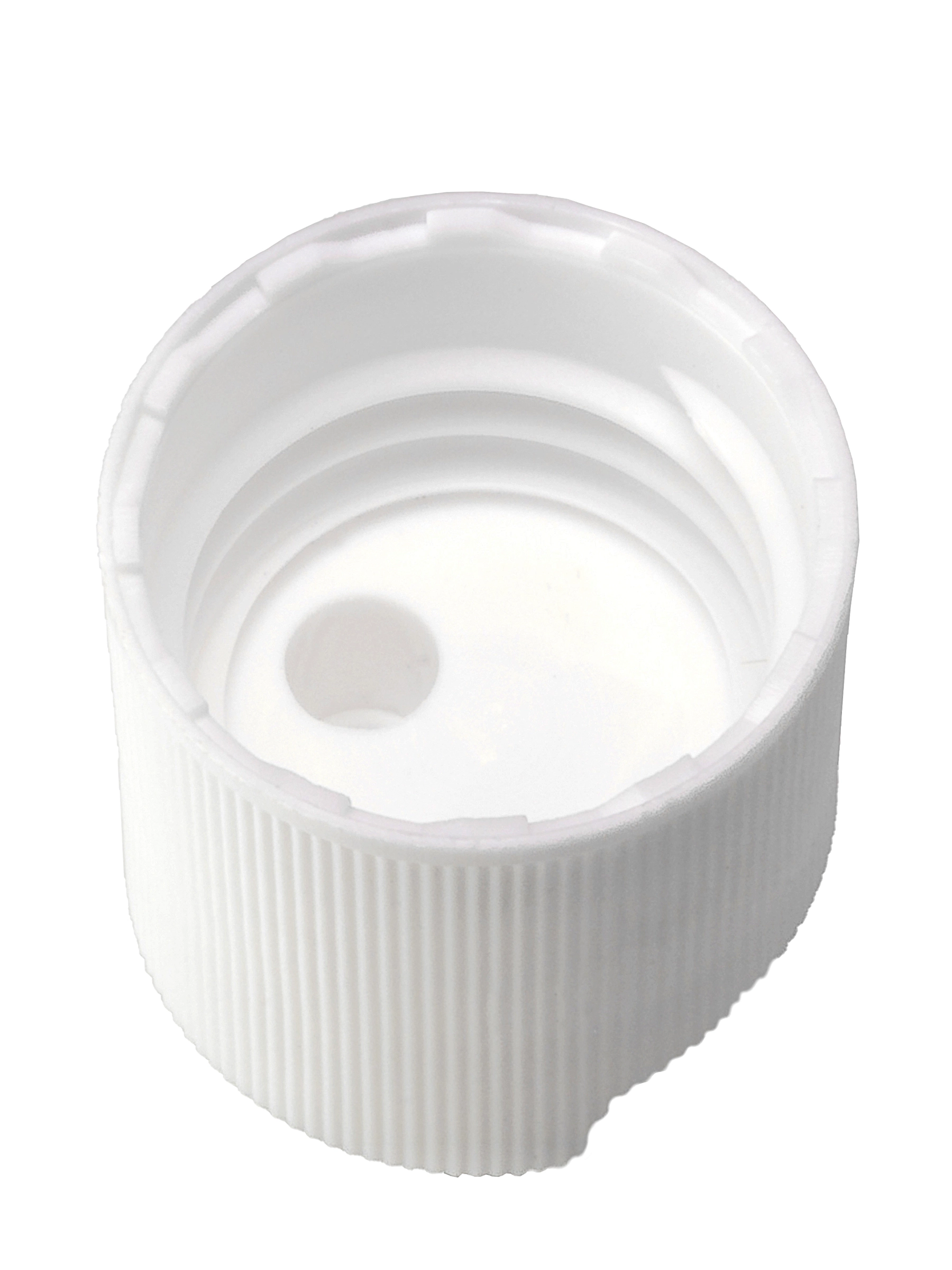 White PP Plastic 24-410 Ribbed Skirt Unlined Disc Top Lid – L319WH