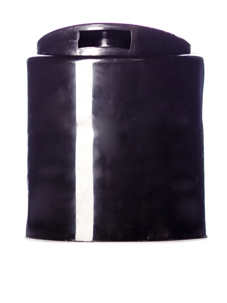 Black PP Plastic 24-410 Smooth Skirt Unlined Disc Top Lid – L320C