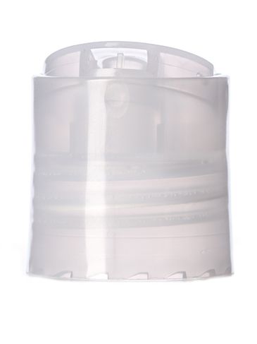 Natural-colored PP plastic 24-410 smooth skirt disc top lid with unprinted pressure sensitive (PS) liner (.312 inch orifice)