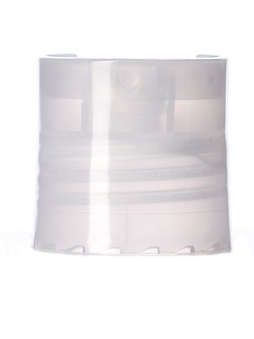Natural-colored PP plastic 24-410 smooth skirt disc top lid (.312 inch orifice) with unprinted pressure sensitive (PS) liner