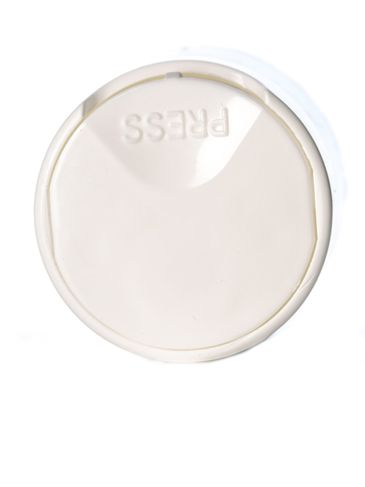 White PP plastic 24-410 smooth skirt disc top lid with unprinted foam pressure sensitive (PS) liner (.308 inch orifice)